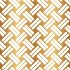 Gold weave seamless pattern. Golden woven stripes lattice. Diagonal wicker background. Basket background. Weaving texture. Interlacing lines for design prints. Black and white interlace fiber. Vector 