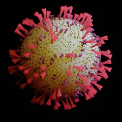 Coronavirus sars-cov-2 with long spikes. Single cell, on a dark background, 3D illustration