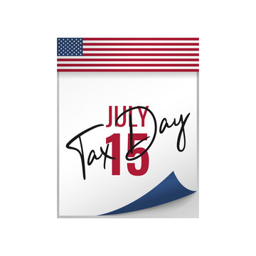 USA Tax day reminder with national flag on calendar white page. 15 July 2020 tax deadline in United States of America. Vector illustration