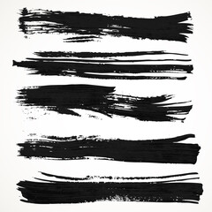 Realistic black gouache on paper texture strokes strips