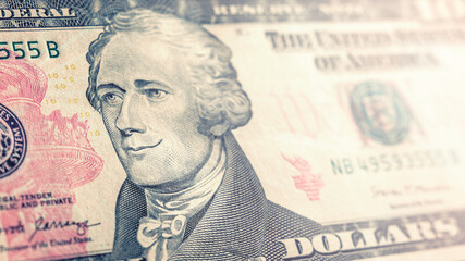 smiling President. symbol of an uptrend, development, and growth of the economy. Dollar bill close up. Symbol of economic and financial.