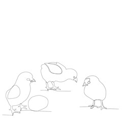 white background, continuous line drawing of chickens