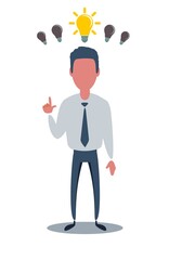 A young man with a fluorescent light bulb over his head, isolated against a white background. Vector flat design illustration.