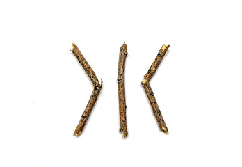Macro of dry branches on a white background in high resolution.