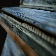 vintage piano blue and green close up