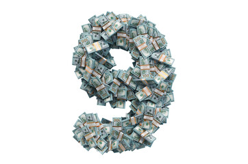 Number 9 from dollar packs. 3D rendering