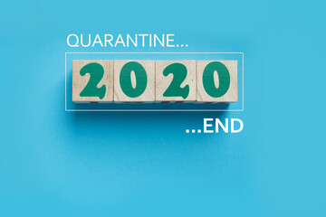 Flat lay block Quarantine 2020 End, copy space