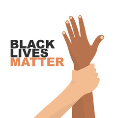 A white hand grabbed a black hand. The oppression of blacks. 
The justice of black people. Black lives matter. Vector illustration.
