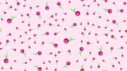 Endless seamless pattern of purple beautiful wildflowers with petals on a pink background. Vector illustration