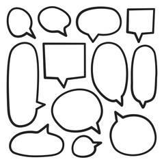 Isolated vector hand drawn speech bubble set on a white background.