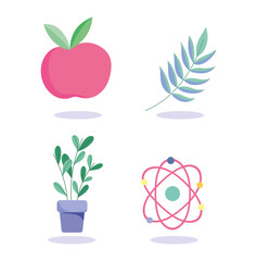 school apple potted plant atom molecule icons