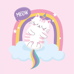 cute sleeping cat rainbow cartoon animal funny character