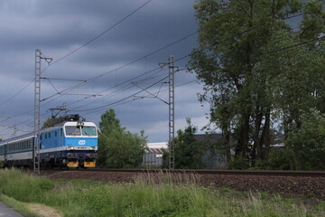 train locomotive of Czech national railways on his road to station