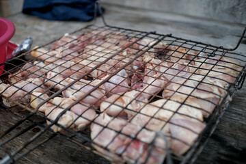 Carne di pollo pronta per essere cotta al fuoco