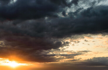 Scenic and colorful sunset with clouds in Hungary