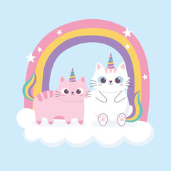 two cats horns and rainbow decoration cartoon animal funny character