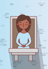 woman cartoon at window vector design