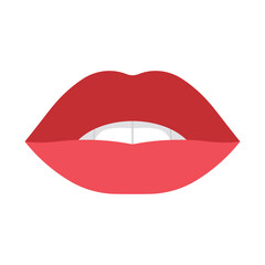 Red lips: a little open mouth with teeth. Vector illustration element design.