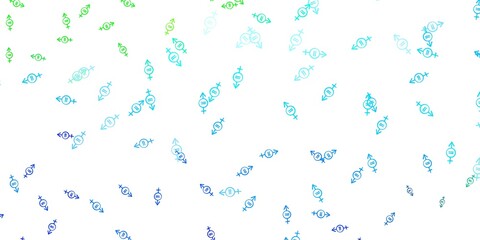 Light Blue, Green vector texture with women's rights symbols.