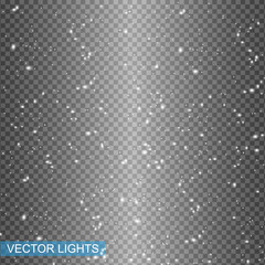 The dust sparks shine with special light. Vector sparkles on a transparent background. Christmas light effect. Sparkling magical dust particles.