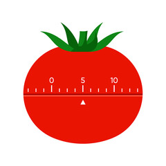 Timer Pomodoro. Pomodoro Time Management - kitchen timer. Mechanical clock timer for working, concentration, studying. Modern flat vector illustration. Isolated on white background.