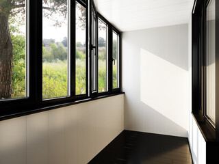 The image of the loggia in the brick house. 3D Rendering