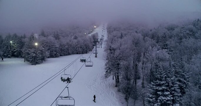 Ski Lift, Bolton Valley Ski Slope, Vermont, Aerial Drone