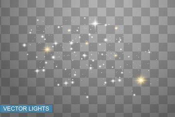 White sparks glitter special light effect. Vector sparkles on transparent background. Christmas abstract pattern. Sparkling magic dust particles