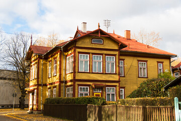 Fototapeta na wymiar Old village hoses and apartment in Pärnu Parnu, Estonia