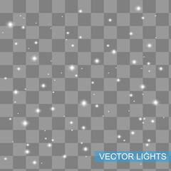 White sparks glitter special light effect. Vector sparkles on transparent background. Christmas abstract pattern. Sparkling magic dust particles