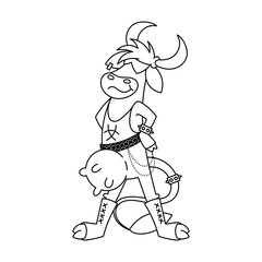 Happy cartoon metal music smiling cow in a proud pose