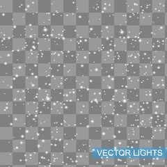 White sparks glitter special light effect. Vector sparkles on transparent background. Christmas abstract pattern. Sparkling magic dust particles