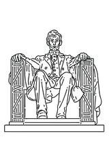 Lincoln statue of Lincoln Memorial. Vector line art illustration.
