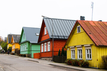 Fototapeta na wymiar Old village wooden house in Trakai, Lithuania.Trakai is a town in southeastern Lithuania.