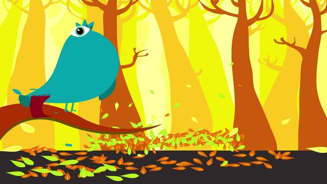 bird of prey perching on dry branch surrounded by nature with blue feathers and red scarf around its neck with perfect color combination for autumn wallpaper