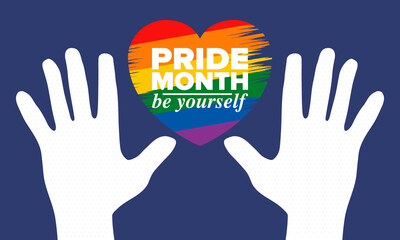 LGBT Pride Month in June. Lesbian Gay Bisexual Transgender. Celebrated annual. LGBT flag. Rainbow love concept. Human rights and tolerance. Poster, card, banner and background. Vector ilustration