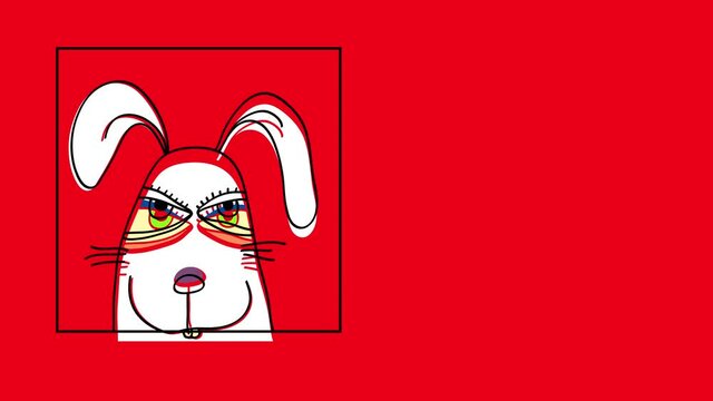 depiction of the head of a rabbit isolated on a small frame in the left side of the screen suggesting it is on a zoo entertaining children passing by