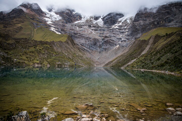 Crystal water lake in a mountain in peru