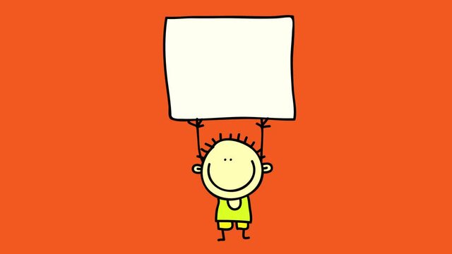 Drawing Of A Boy Holding A Blank Signboard Forming With Small Parts Coming Together Like A Puzzle Placing Him In The Center On Bright Background