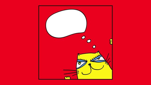 naughty cat popping out the frame of a window with a thought bubble forming above its head suggesting it is planning on doing something evil