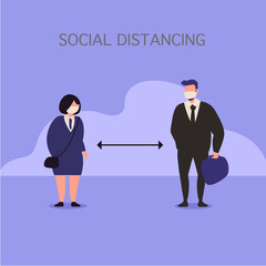 Big People Illustration Flat Vector Social Distancing