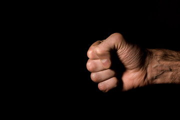 Fist isolated on black background. Political movement minorities. Human rights demonstration. Revolution USA. Police brutality stop