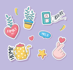 cute heart hand love plant kettle music stuff for cards stickers or patches decoration cartoon