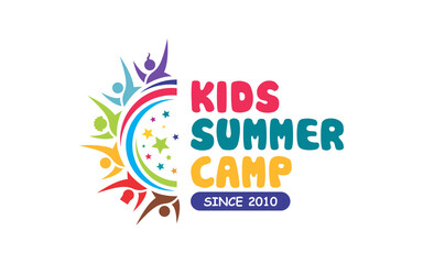 Kids summer camp colour full vector logo design