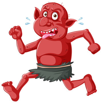 recommend clip art: Red goblin or troll running pose with funny face in cartoon character isolated