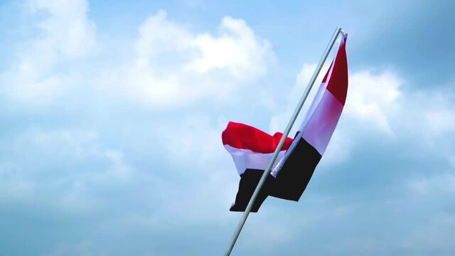 Slow motion of Egypt flag fluttering on flagpole