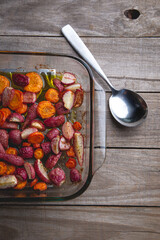 Healthy baked radishes and carrots
