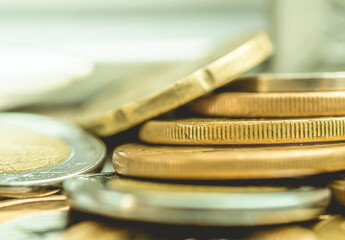 Coins, Coin Background, money, concepts, Economy, Finance. A group of coins in close-up.