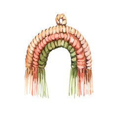 Watercolor vintage rainbow in bohemian style, watercolor macrame