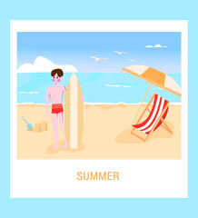 flat illustration summer male playing at the beach